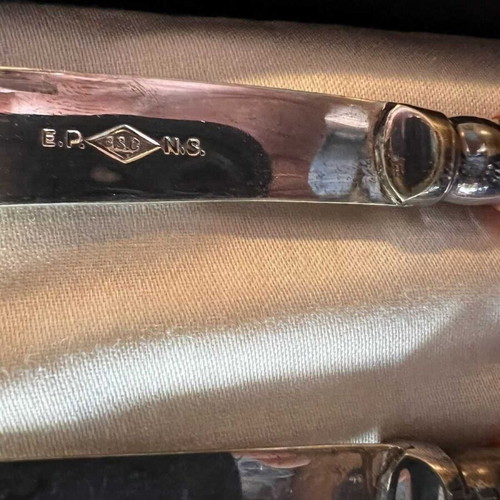E.P.N.S. vintage silver-plated spoon and knife set new, Victorian style, 1932