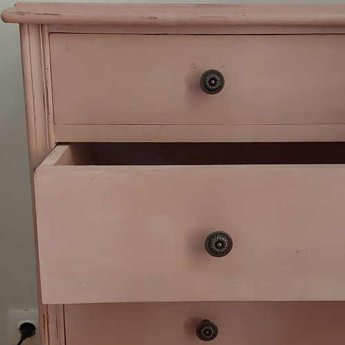 Louis XV vintage wooden dresser, refurbished, dusty pink