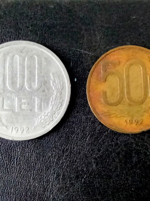 Romanian coins 100 and 50 lei 1992 used