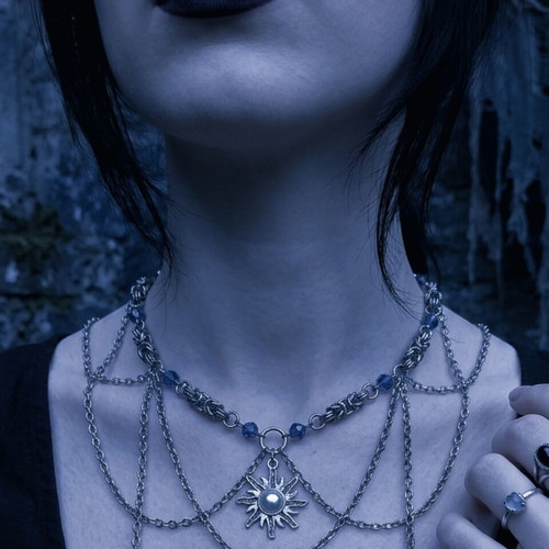 Sunshine Chainmail Necklace stainless steel with turquoise and silver beads made to order