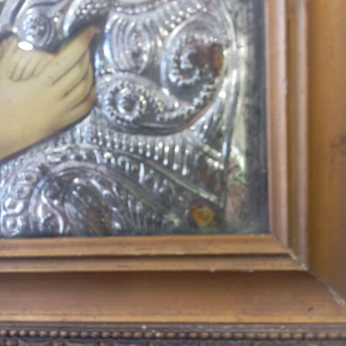 Vintage religious icon in frame used, 32x26 cm