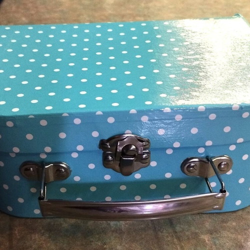 Mini Paper Suitcase Turquoise Polka Dot New