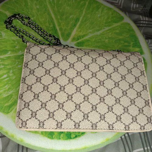 Monogram Shoulder Bag with Gold Chain Strap new, beige-brown