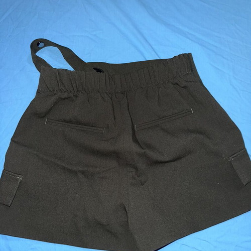 Bershka khaki shorts with front closure and silver detail, size S
