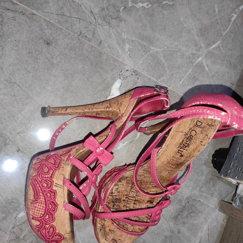 Embroidered sandals refurbished, size 36, multicolor orange