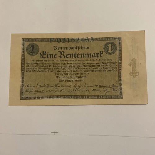 German Weimar 1 Rentenmark 1923 banknote like new