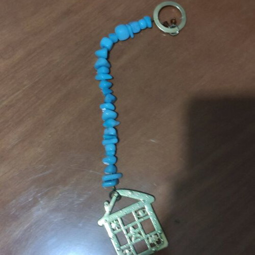 Home or car charm with real sea blue stones in gold metal house like new