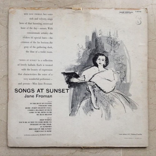 Jane Froman Songs At Sunset vinyl record used, 12''