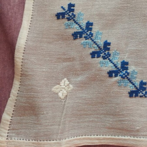 Handmade Embroidered Table Linen Set 5 Pieces Traditional Blue Motif