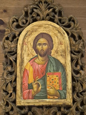 Χειροποίητη αγιογραφία IC XC σαν καινούργιο με διακοσμητική κορνίζα