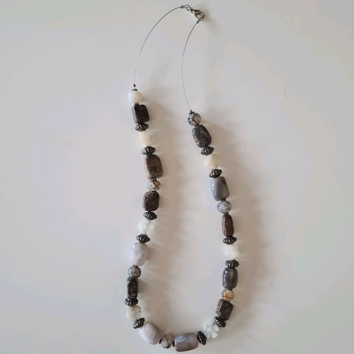 Handmade necklace like new with glass beads and stainless steel