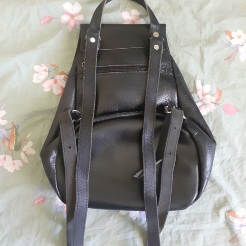 Leather backpack used, genuine leather, black
