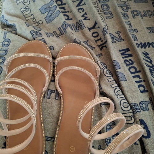 Flat sandals with rhinestones like new, size 39, beige