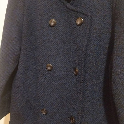 Vintage wool coat used, tailor made, size XL, blue