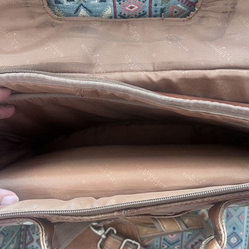 Men's leather work bag used, brown, 43x31 cm, 4 pockets