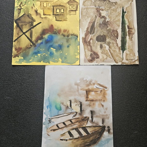 Watercolor paintings set of 3 like new, two signed