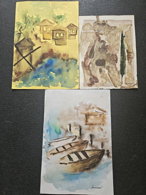 Watercolor paintings set of 3 like new, two signed