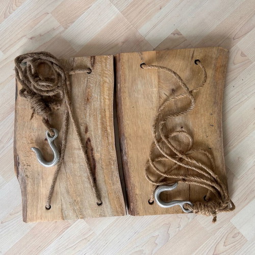 Handmade hanging rope shelves set of 2, new, wooden rustic