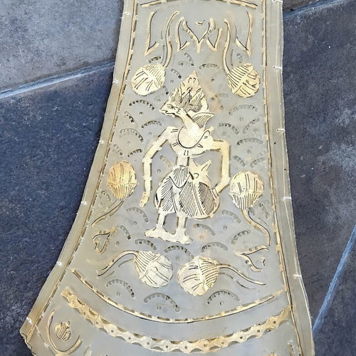 Vintage lamp shade made of parchment with Wayang design, like new