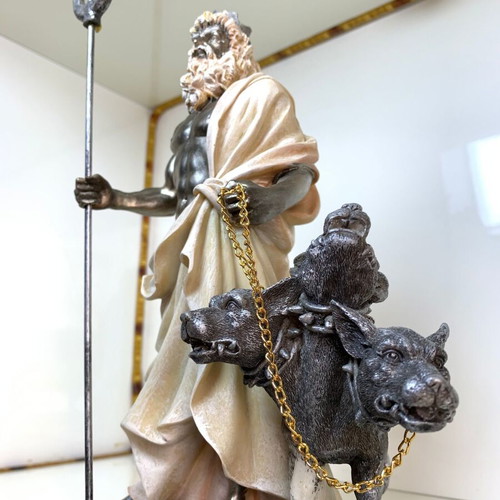 Hades figurine with Cerberus used, synthetic porcelain