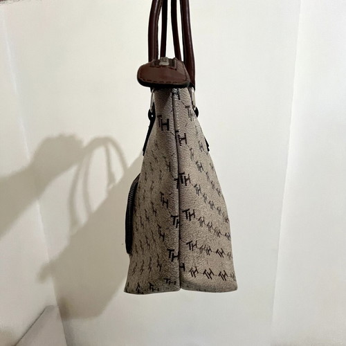 Tommy Hilfiger Monogram Jacquard Canvas Shoulder Bag used, beige/brown