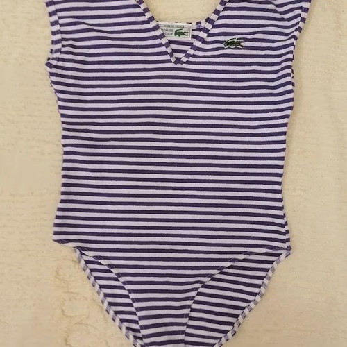 Vintage Lacoste Chemise Bodysuit 80s Small, like new, white and purple