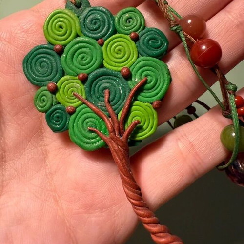 Handmade polymer clay tree necklace like new