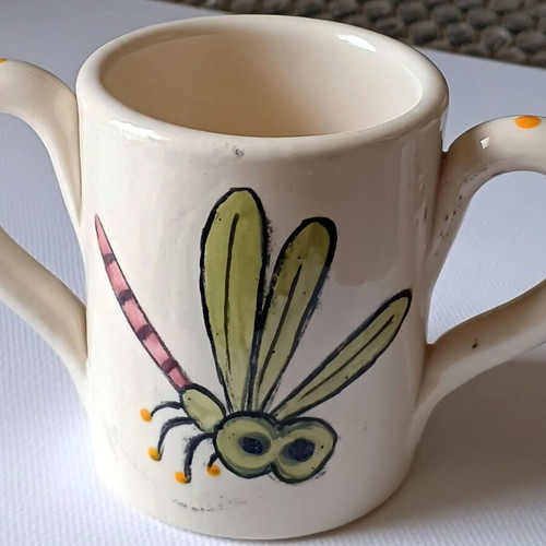 Toddlers mug Dragonfly new, hand painted earthenware