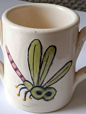 Toddlers mug Dragonfly new, hand painted earthenware