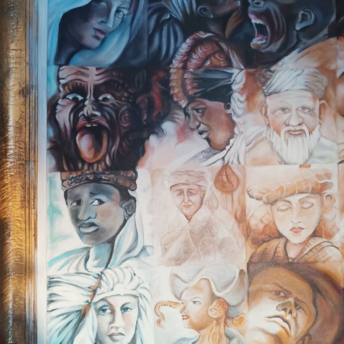 Illusion painting The face of Adam by Mikelangelo acrylics like new