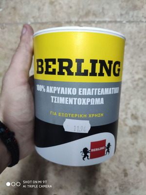 Τσιμέντοχρώμα 100% ακρυλικό επαγγελματικό Berling γκρι 750ml καινούργιο