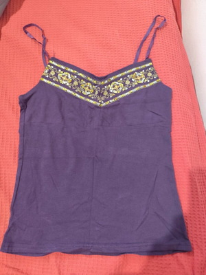 Vintage Boho Top with Embroidery and Sequins, like new, purple s/m