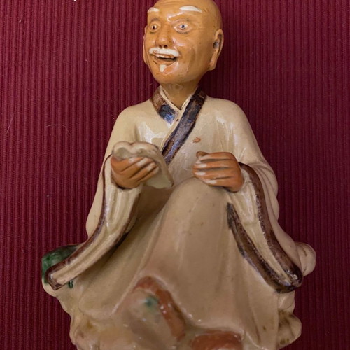 Chinese Elder Monk Teacher Figurine used, 19th Century Porcelain