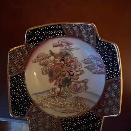 Satsuma vase and hand-painted porcelain plate new