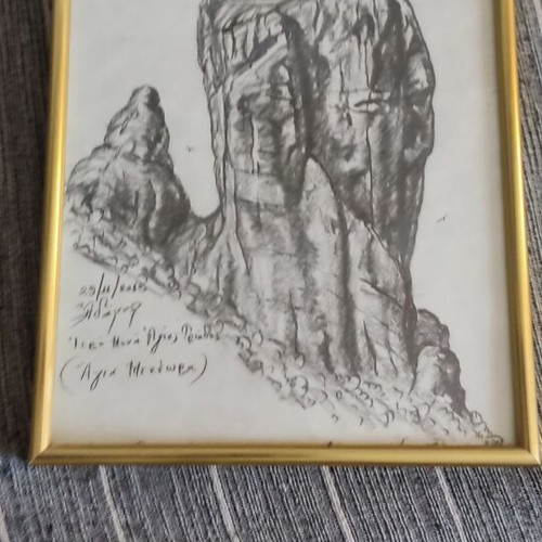 Pencil drawing Holy Trinity Monastery Meteora used