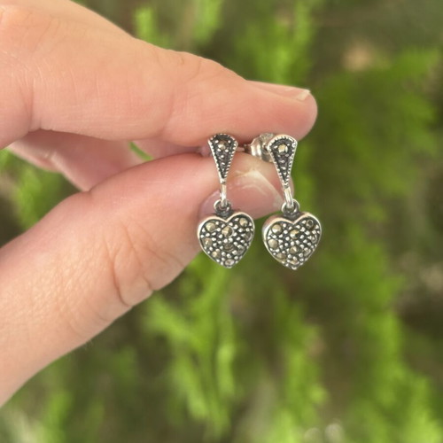 Gianniotika 925 Silver Earrings with Marcasite Heart Design new