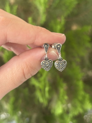 Gianniotika 925 Silver Earrings with Marcasite Heart Design new