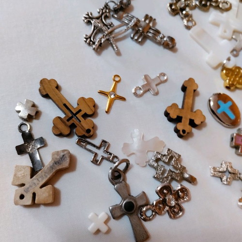 Collection of used baptism witness cross charms over 85 pieces