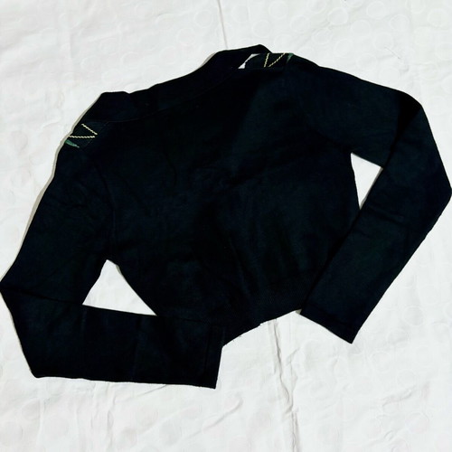 Vintage short knitted sweater like new, black with multicolor patterns, size S