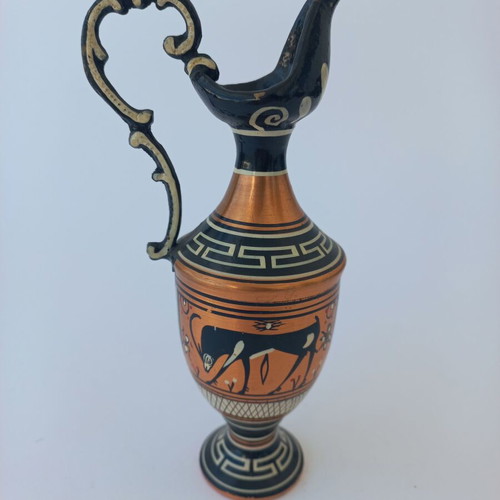 Set of 5 old copper amphora miniatures like new, handmade Greek