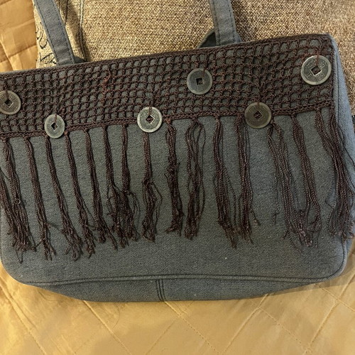 Denim bag with fringes like new, gray handbag