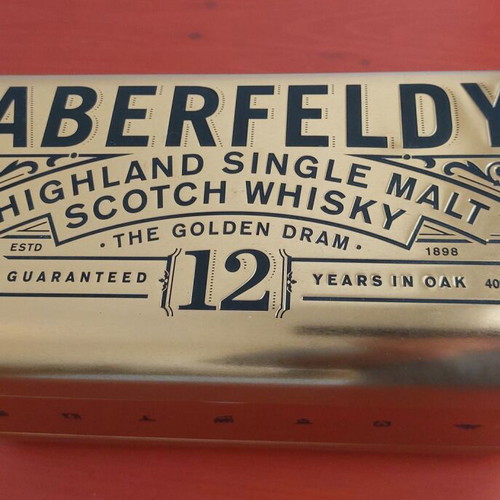 Aberfeldy metal box used, gold color