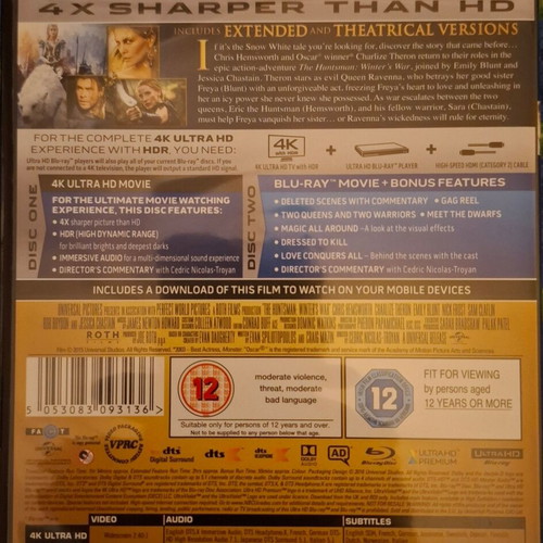 The Huntsman Winter's War 4K Blu-ray like new with Greek subtitles