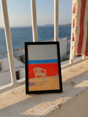 Endless Summer print with plastic chair, black frame