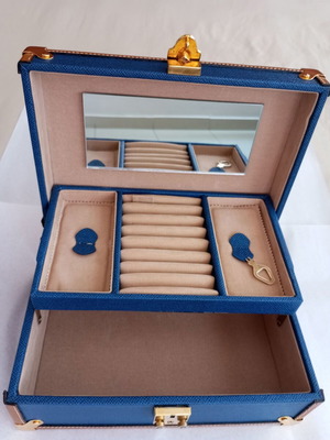 Jewelry box suitcase, vintage style, navy blue and brown