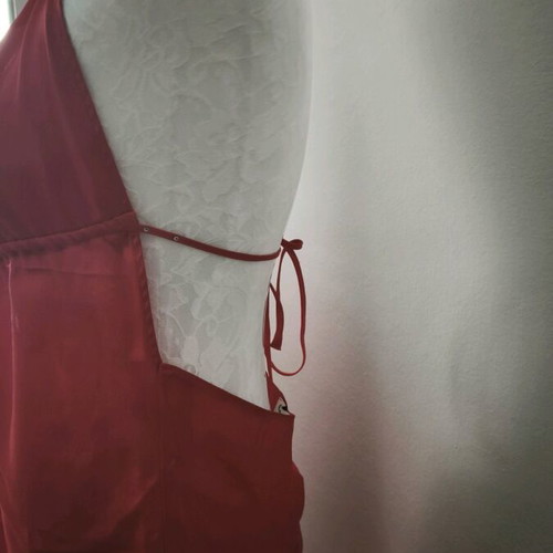 Lingerie red satin nightdress used, mini with V neckline and halter neck