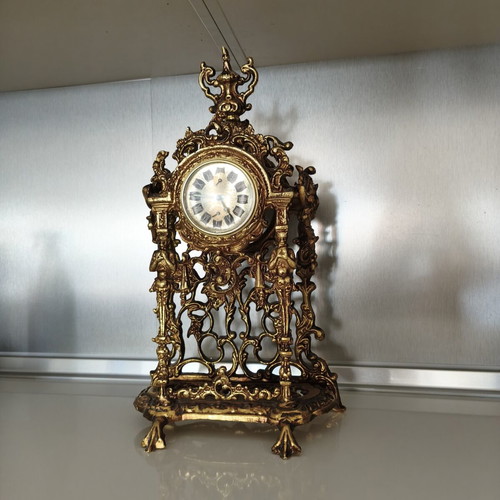 Vintage Peter Baroque style brass table clock used