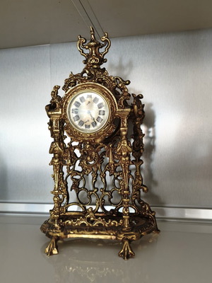 Vintage Peter Baroque style brass table clock used