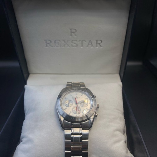 Rexstar chronograph watch 41mm like new, silver and red