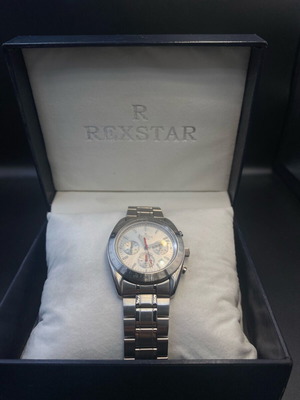 Rexstar chronograph watch 41mm like new, silver and red